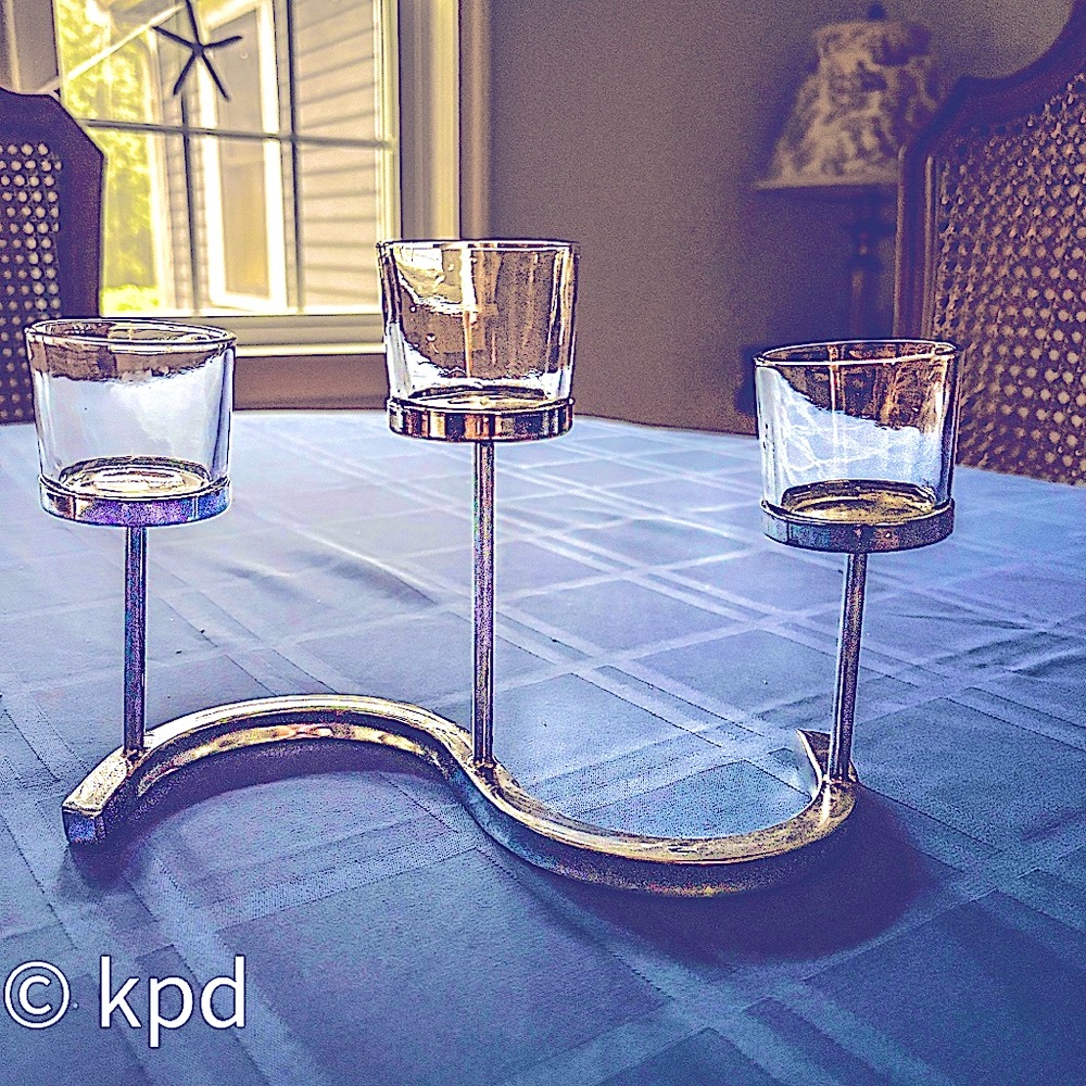 Vintage Silver Tone Candle Holder with Glass Tea Light Cups Elegant Home Accent